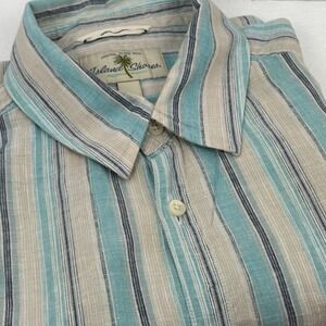Men's Linen/Cotton Blend Shirt Island Shores Striped  Sz L Casual‎ Summer